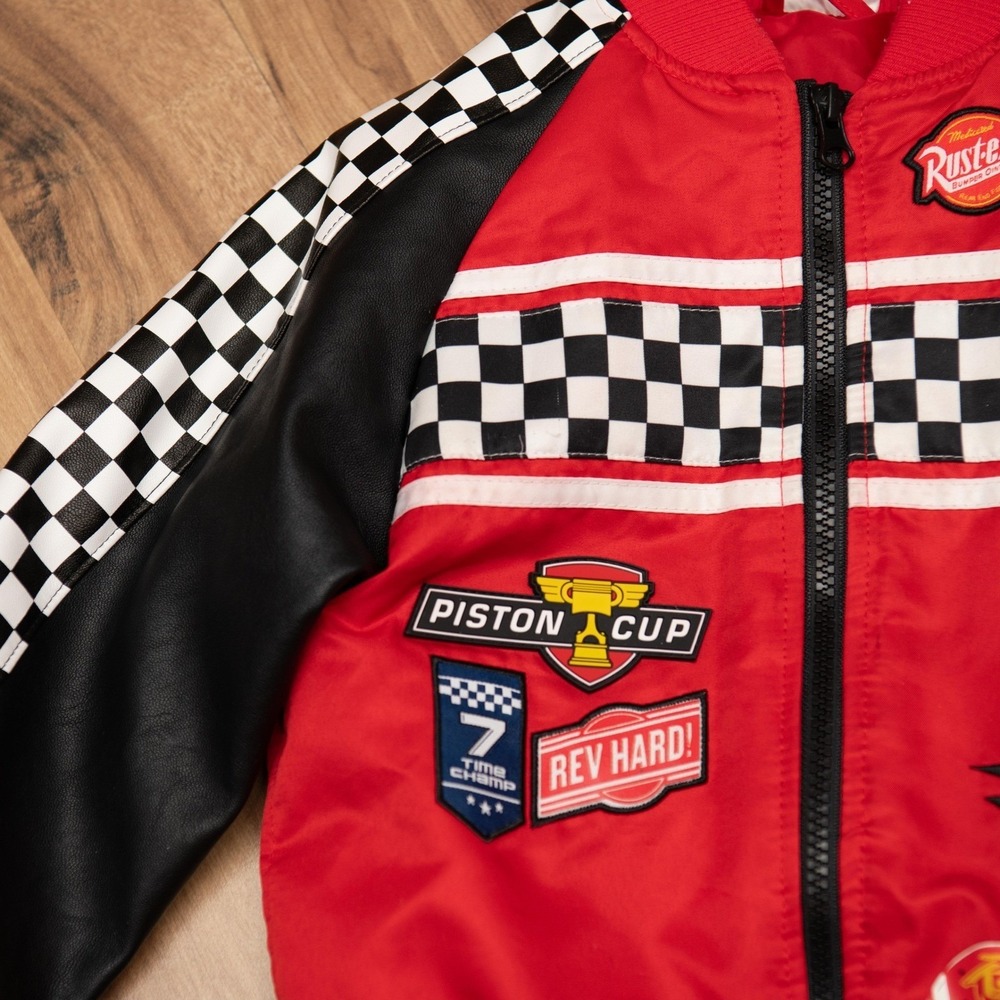 Disney Pixar Cars Lightning McQueen Varsity Bomber Style Racing Jacket Kids Sz 4 - Picture 3 of 7